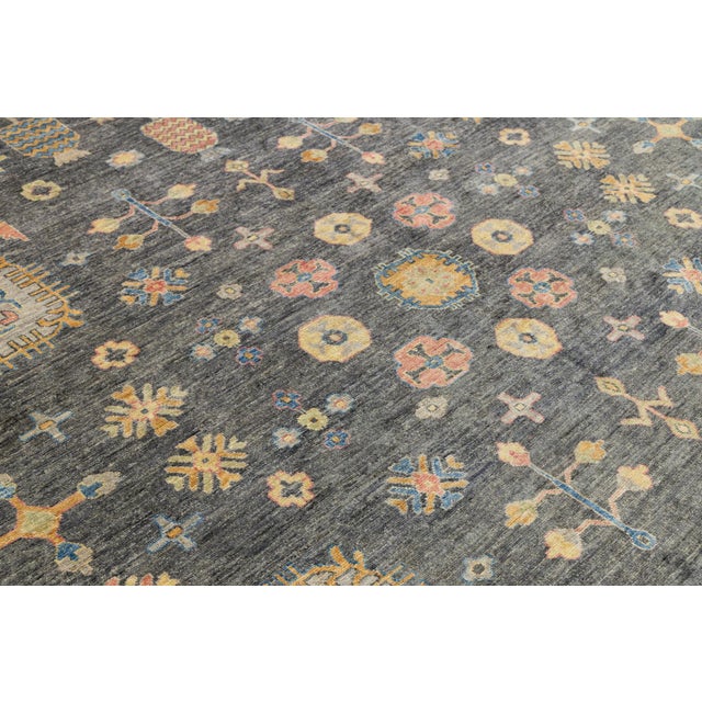 2020s Modern Khotan Style Hand-Knotted Wool Rug Charcoal & Gold Transitional Area Rug For Sale - Image 5 of 11