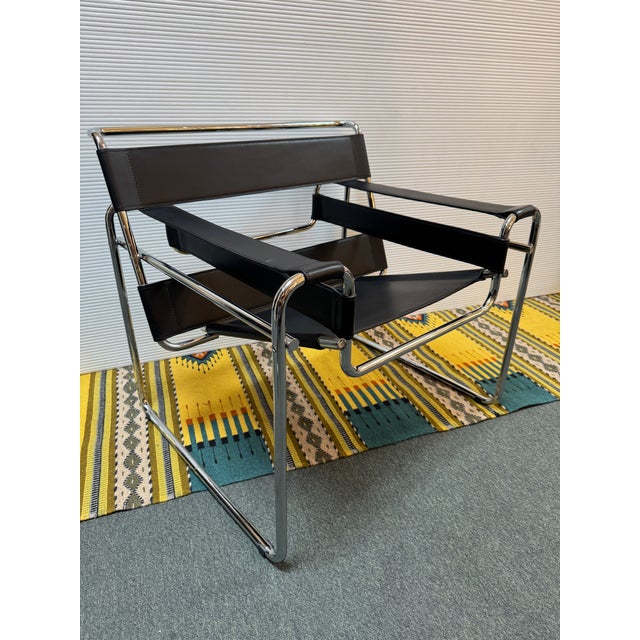 Early 21st Century Wassily Leather + Chrome Chair, Reproduction For Sale - Image 5 of 14
