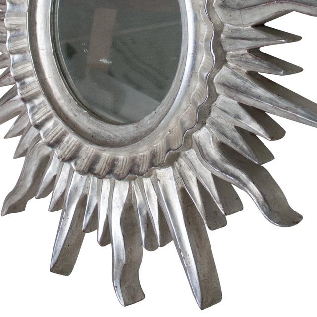 Mid-Century Sun Silver Wood French Mirror, 1960s For Sale - Image 3 of 6