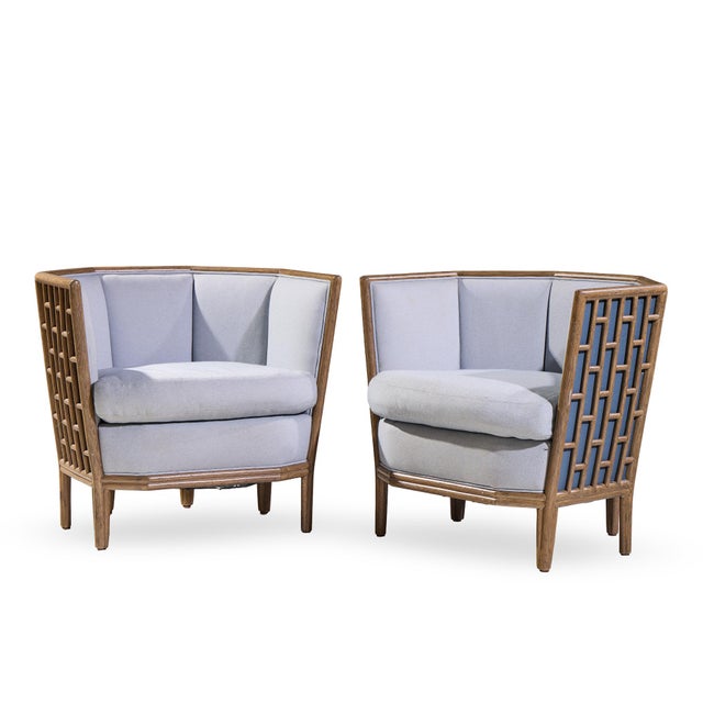 Contemporary Barbara Barry for McGuire Rattan Fretwork Lounge Chairs - Pair For Sale - Image 3 of 13