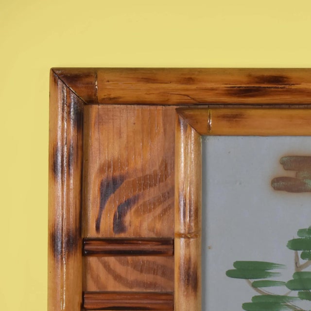 Burnt Bamboo Japanese Hand-painted Art in nice as found vintage condition. There are minor scuffs, scrapes and wear to the...