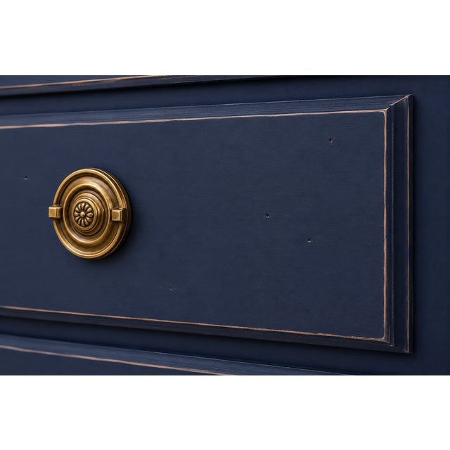 Neoclassical Navy Blue Vintage Bassett Nine-Drawer Dresser & Storage Chest For Sale - Image 3 of 8