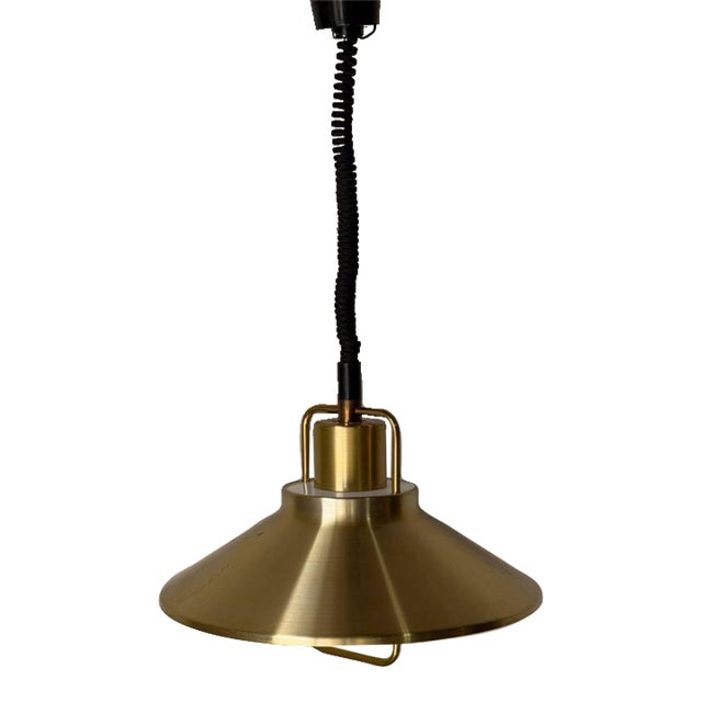 1970s Mid-Century Modern Lyskær Belysning Golden Brass Pendant Light Fixture Danish Ceiling Lamp Danish For Sale