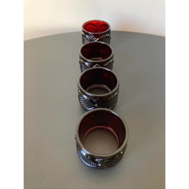 Regency Ruby Red Art Glass Napkin Rings- Set of 4 For Sale - Image 4 of 12