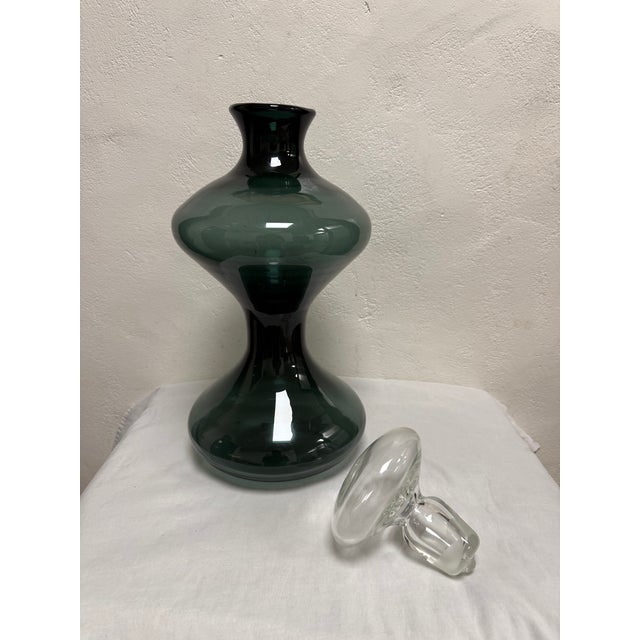Vintage Blenko 5719 decanter with a charcoal gray hand blown glass body and crystal stopper. This large example was only...