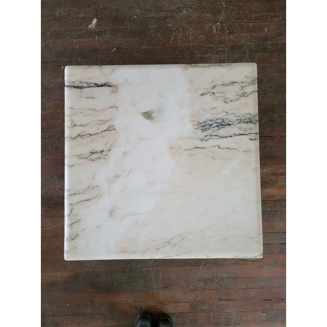 Mid-Century Modern 1970s Oak and Calcatta Marble Coffee Side Table, in Manner of Frank Lloyd Wright For Sale - Image 3 of 13