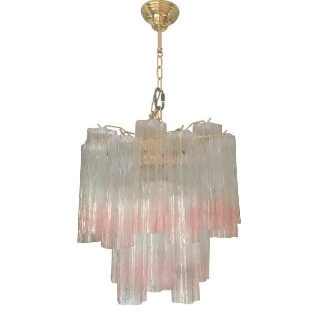 Pair of 21st Century Murano Style Glass Vanished Pink Tronchi Venini Style Chandeliers Chandelier Murano Glass Tronchi...