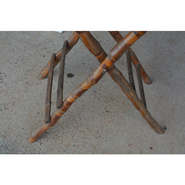 1960s Vintage Rustic Burnt Bamboo Round Folding Occasional / Patio or Game / Tea Table For Sale - Image 6 of 15