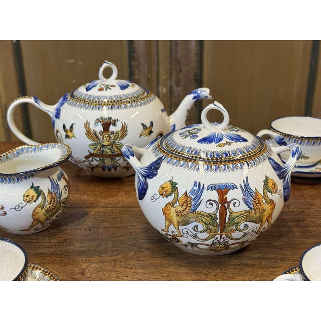 Gien Earthenware Tea and Coffee Service, 1800s, Set of 25 For Sale - Image 6 of 18