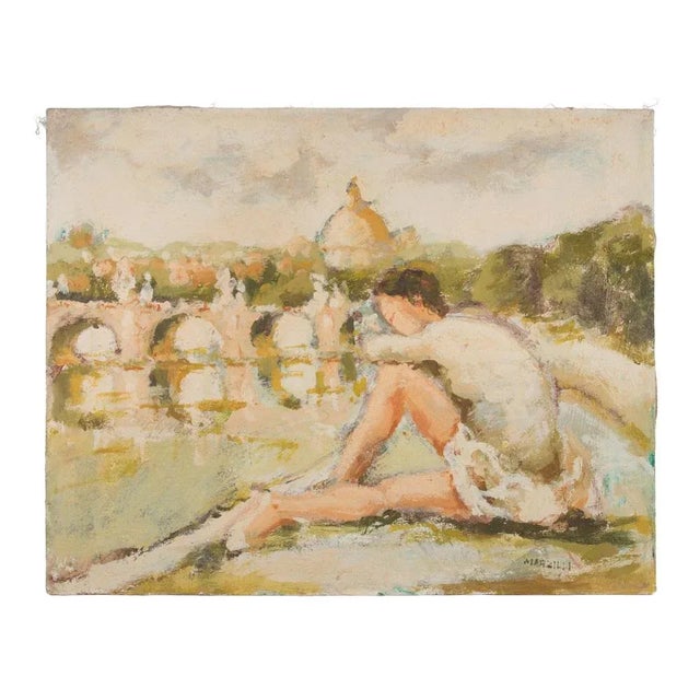 1970s Franco Marzilli, Ballerina with View of Rome, Oil Painting, 1970s For Sale - Image 5 of 6