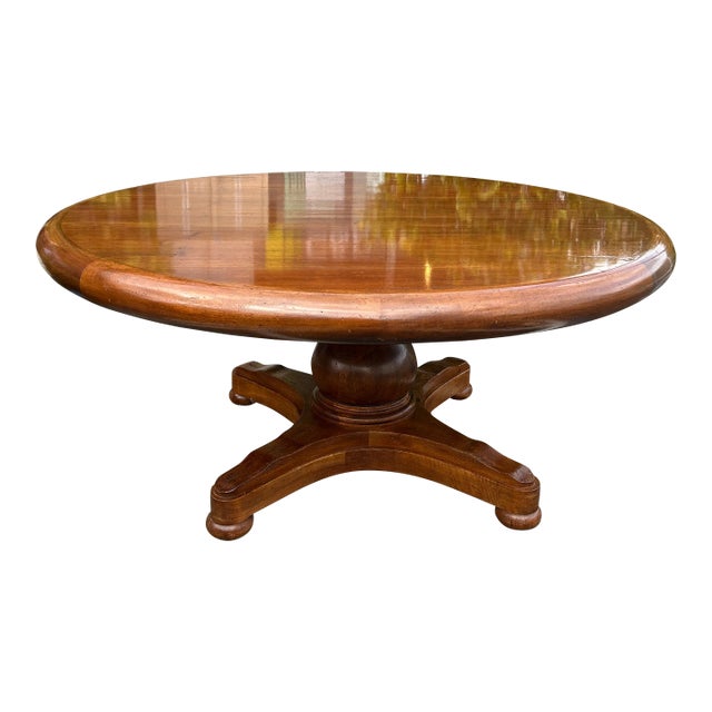 Antique French Solid Wood Round Pedestal Dining Table For Sale