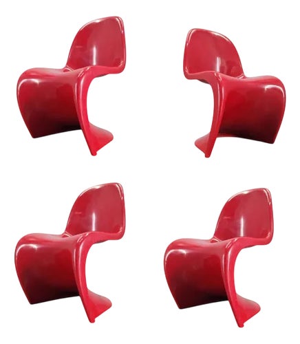 Red Chairs attributed to Verner Panton for Herman Miller / Fehlbaum, 1970s, Set of 4
