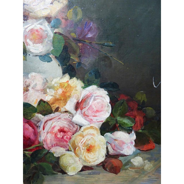 Bouquet of Roses, 1890-1910, Oil on Canvas, Framed For Sale - Image 4 of 15