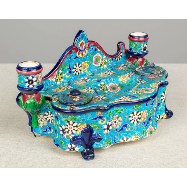19th Century French Longwy Ceramic Inkwell For Sale - Image 13 of 13