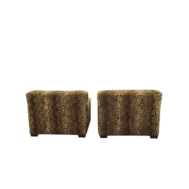 Vintage Henredon High Point Oversized Cube Club Chairs in Original Cheetah Print Upholstery – Pair Bold and substantial...