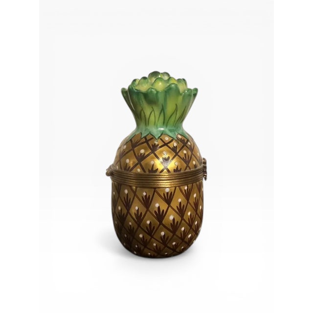 French Late 20th Century Authentic Limoges France Peint Main Chamart Pineapple Porcelain Trinket Box For Sale - Image 3 of 7