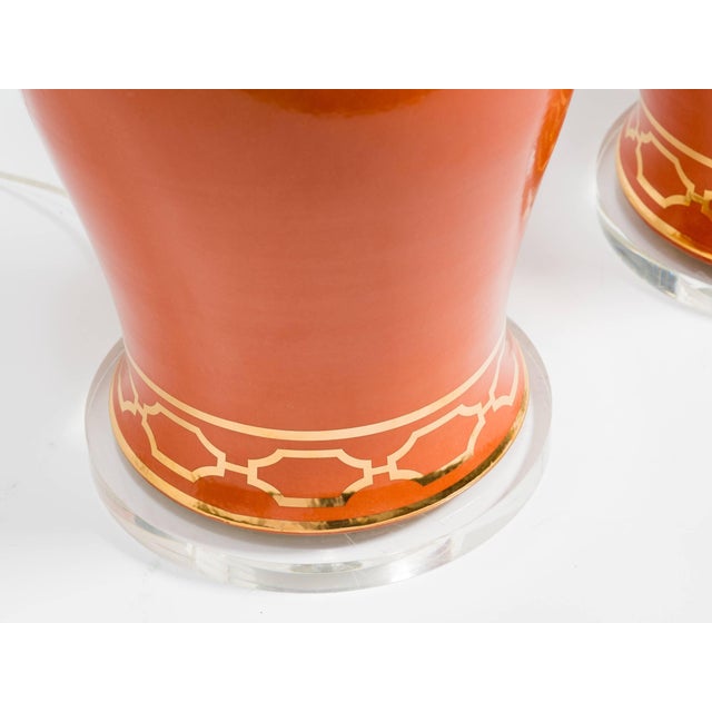 Orange Overscale Ceramic Ginger Jar Table Lamps - a Pair For Sale - Image 4 of 7