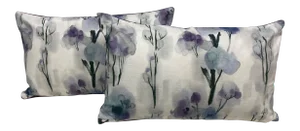 Pair of Large Bolster Pillows With a Modern Purple & White Watercolor-Like Floral Pattern - Made in Uk.