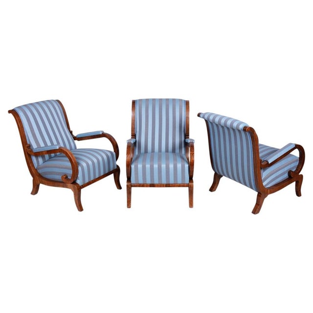 Biedermeier Lounge Chairs in Oak, Spruce and Walnut, Austria, 1830s, Set of 3 For Sale - Image 14 of 14