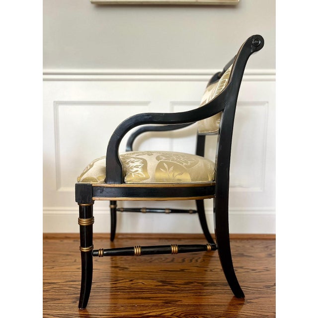 Textile Vintage Regency Style Ebonized Chairs in Scalamandré Silk, a Pair For Sale - Image 7 of 9