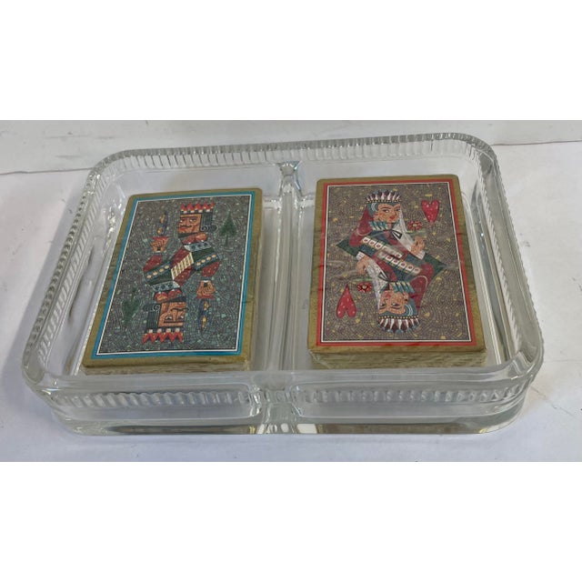 Vintage Clear Glass Double Deck Playing Card Holder Chairish