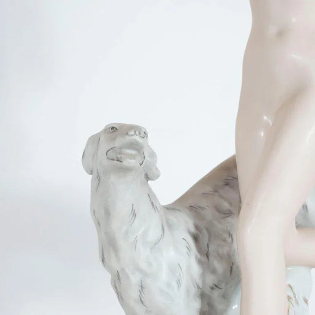 Art Deco Czech Art Deco Hand Painted Porcelain Figurine of Nude Lady With Greyhound For Sale - Image 3 of 10