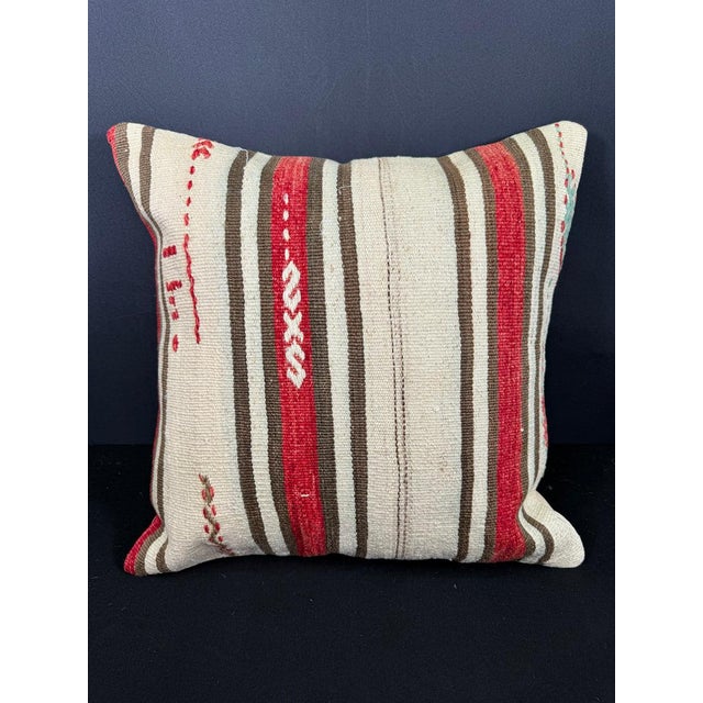 Turkish Hemp Pillow Cushion Natural Beige Red Cushion Cover 20"x20" For Sale - Image 4 of 4