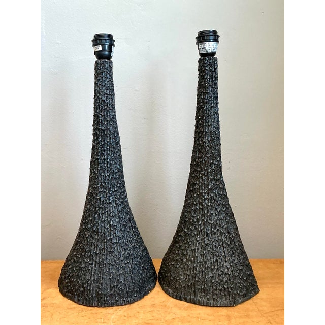 Charcoal Vintage Textured Resin Table Lamps - Pair For Sale - Image 8 of 12