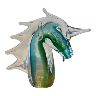 Mid 20th Century Murano Style Italian Glass Unicorn Horse Sculpture For Sale