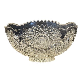 Antique Early American Brilliant Pressed Glass 14" Master Punch Serving Bowl Heavy 10lb With Manganese Glow For Sale