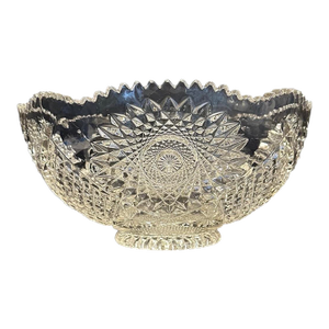 Antique Early American Brilliant Pressed Glass 14" Master Punch Serving Bowl Heavy 10lb With Manganese Glow