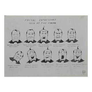 Facial Expressions Seen at the Cinema, Drawing, 1940s For Sale