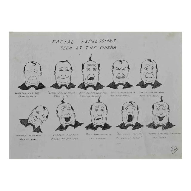 Facial Expressions Seen at the Cinema, Drawing, 1940s For Sale