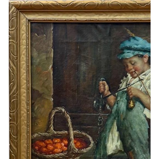 Antique 19th Century Italian Oil Painting by Adolfo Dumini Boy Weighing Vegetables in Ornate Gold Frame For Sale - Image 4 of 13