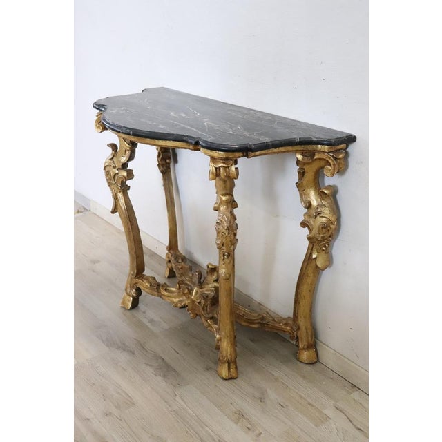 Antique Carved and Gilded Wood Console Table with Marble Top, 18th Century For Sale - Image 4 of 17