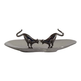 1950s Chrome Pincherette Fighting Cats Ashtray or Catchall For Sale