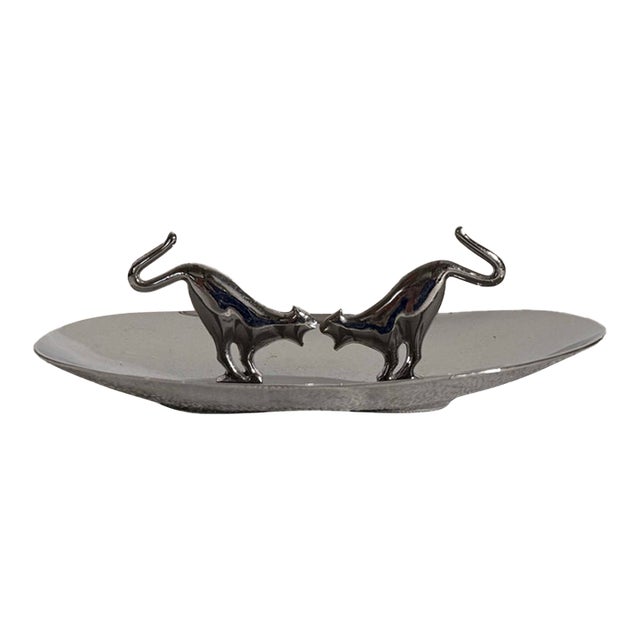 1950s Chrome Pincherette Fighting Cats Ashtray or Catchall For Sale