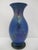 Donald Carlson Iridescent Blue Splatter Studio Art Glass Trumpet Vase For Sale - Image 4 of 12