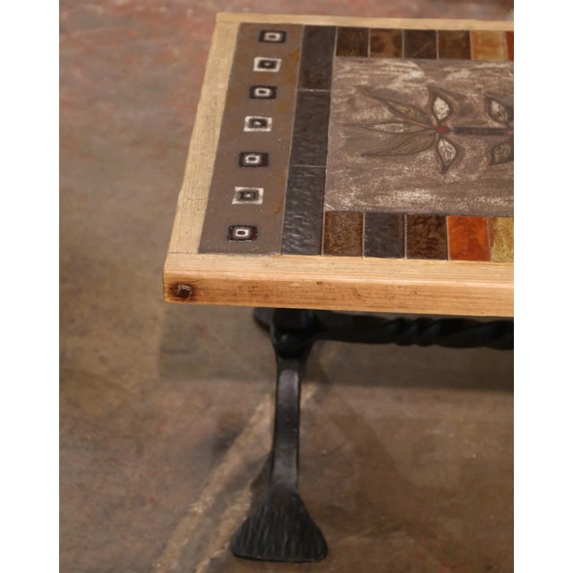 Mid-Century French Vallauris Ceramic and Oak Coffee Table Signed Jg Picard For Sale - Image 9 of 9
