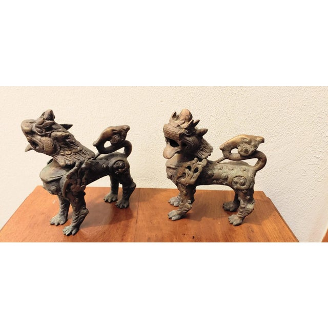 18th Century Chinese Bronze Foo Dogs with Natural Patina - a Pair For Sale In Chicago - Image 6 of 6