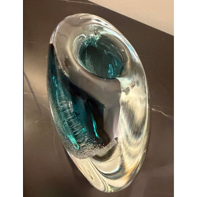 Glass Global Views Micro Bubble Polish Art Glass Vase in Azure - Small For Sale - Image 7 of 10