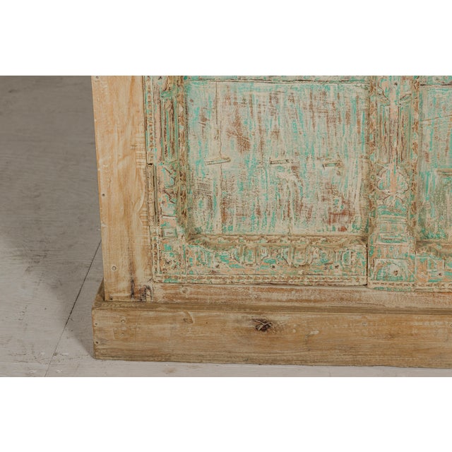 Reclaimed Wood Almirah Armoire with Weathered Green Patina and Three Shelves For Sale - Image 11 of 12