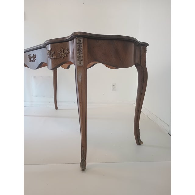 Vintage French Walnut Leather Top Long Desk For Sale - Image 15 of 17