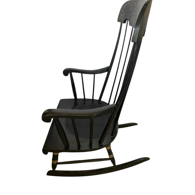 Mid 20th Century Nichols & Stone Black Stencilled Windsor Rocking Chair - Vintage Mid 20th Century - Made in Massachusetts For Sale - Image 5 of 8