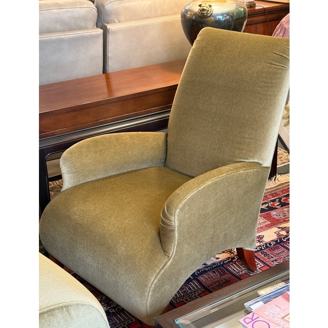 John Hutton for Donghia Olive Mohair Chair + Ottoman, Set For Sale - Image 15 of 15