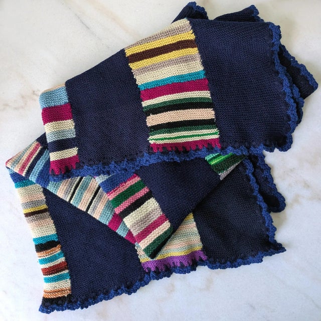 Textile Vintage Handmade 100% Wool Colorful Striped Throw Blanket For Sale - Image 7 of 7
