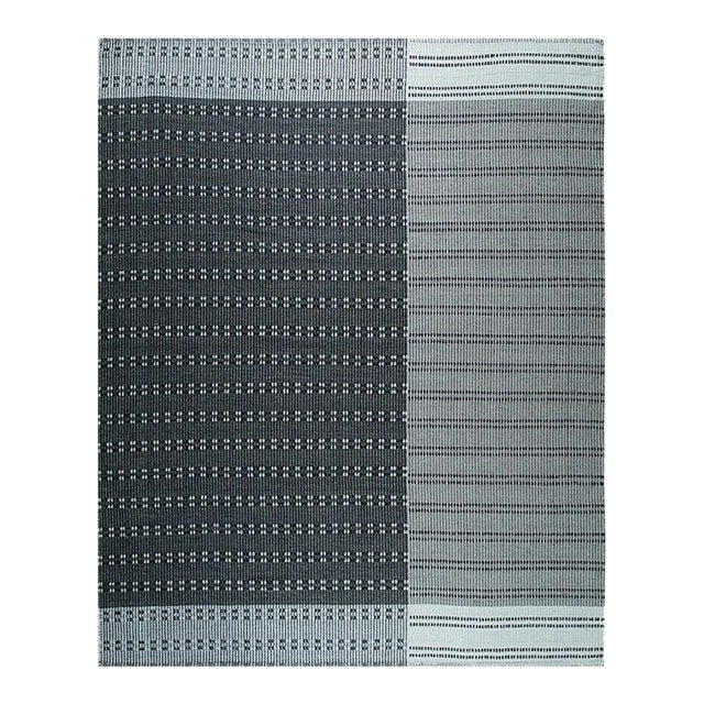 6x9 Gray Hand-Knotted Wool Dotted Linear Band Geometric Modern Carpet Rug For Sale