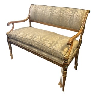 Vintage Wood and Down Filled Cushion Settee For Sale