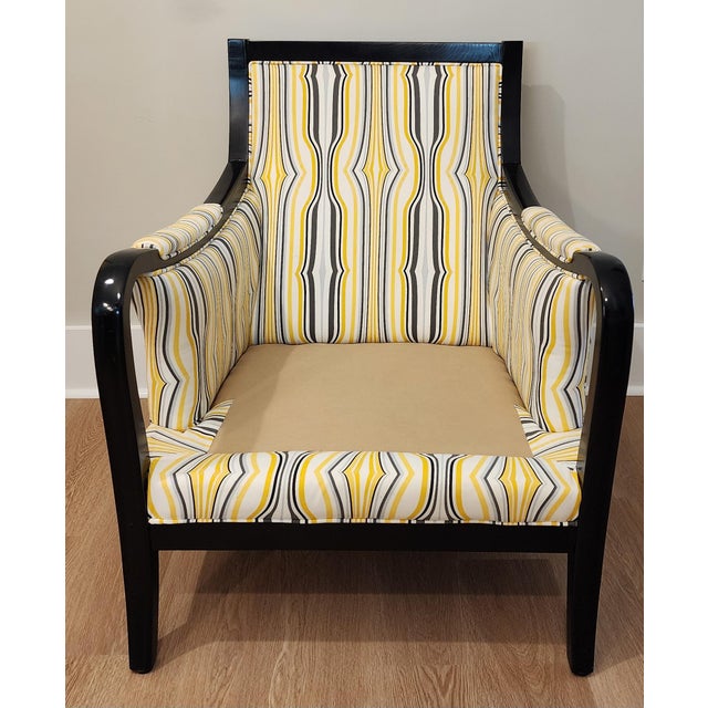 1990s Vintage Hooker Ebonized Swoop Arm Lounge Chair in Graphic Fabric With Down Bolster For Sale - Image 5 of 17