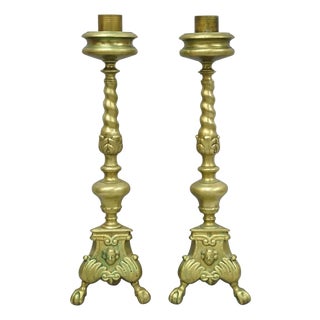 Vintage French Renaissance Brass Figural Candlestick Pricket Candleholder a Pair For Sale